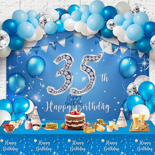 Miniatura 8 de Juego de globos azules de feliz cumpleaños 23  Decoración de guirnalda temática de fiesta con texto en inglés "Cheers to 23 years old Party Theme