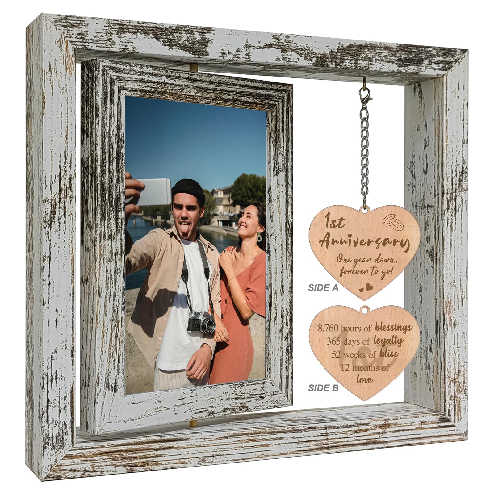 First Anniversary Rotating Photo Frame Gifts for Girlfriend 1ST Paper Wedding Anniversary Photo Frame Gifts for Her Wife Couple (Dis Two 15x10 cm)