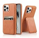 amazon basics Premium Vegan Leather Back Cover with Card Holder and Integrated Mobile Stand for iPhone 16 Pro Max – Slim Shockproof Wallet Case with Geometric Stitching [Tan] gallery image
