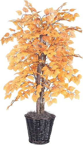 Miniatura 7 de Vickerman Arbusto de álamo dorado artificial de 4 pies, contenedor de plástico marrón.