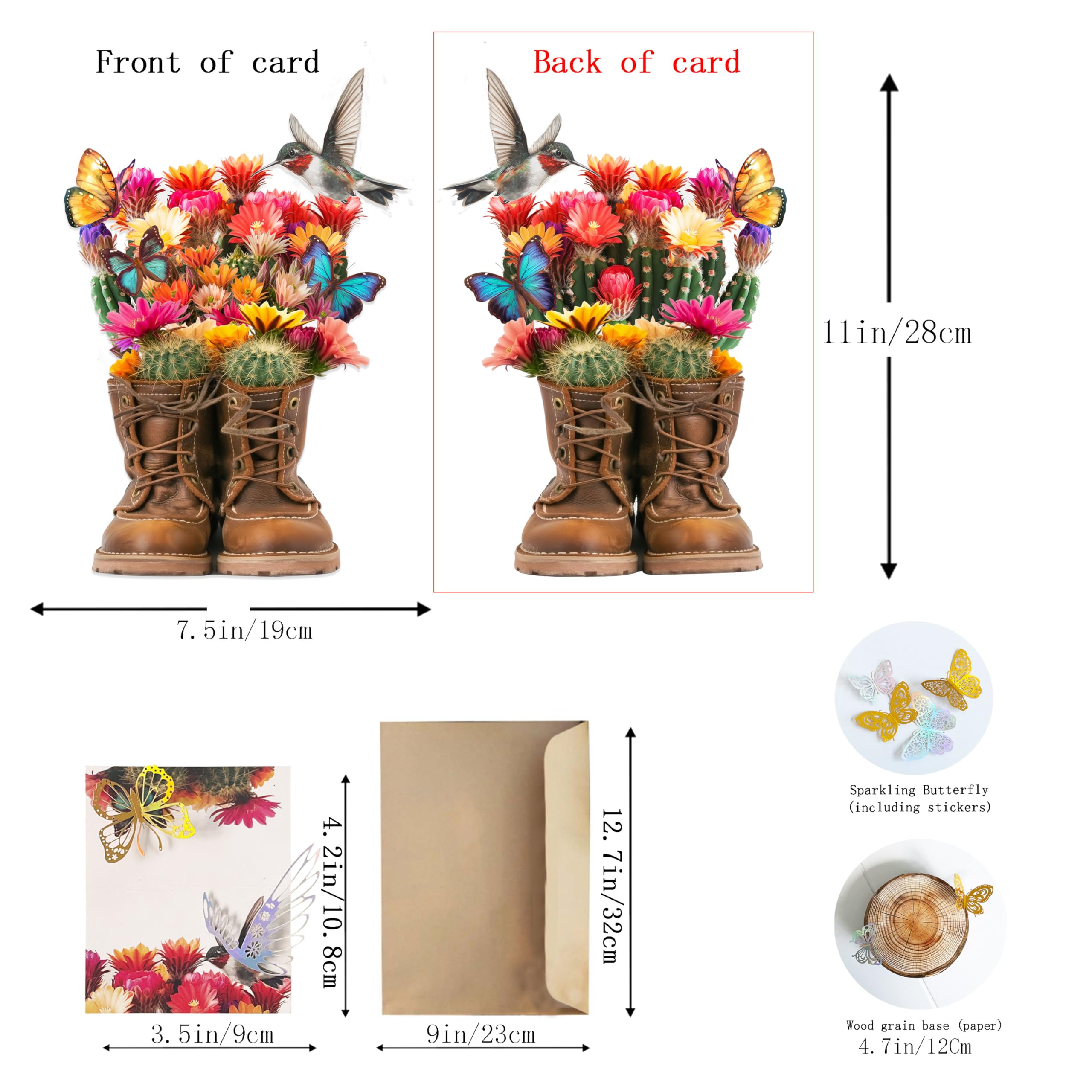Pop-Up-Blumenkarten, Gerbera, Kolibri mit Laser, Vogel, Schmetterling und Umschlägen, Pop-Up-Gruß, 30,5 cm, blanko, 3D-Notizkarte, Geschenke, Geburtstag, Dankeskarten, 2 Stück