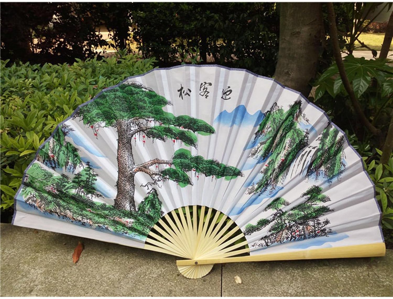 45" Oversized Chinese Japanese Silk Wall Fan with Frame, Handcrafted Oriental Decor, Decorative Hanging Fan for Living Room, Bedroom, Cultural Gift & Home Art
