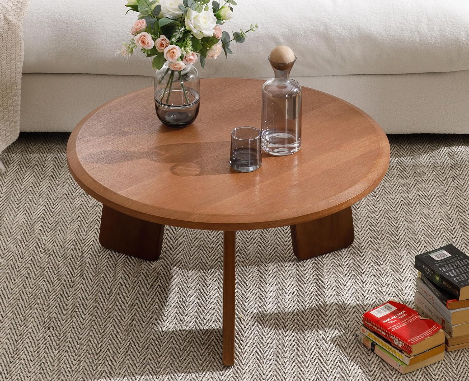 chairus 32'' Round Coffee Table Solid Wood Side Table Cute Circle End Table for Living Room, Home Decor, Balcony, Walnut