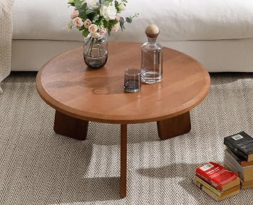 chairus 32 Round Coffee Table Solid Wood Side Table Cute Circle End Table for Living Room, Home Decor, Balcony, Walnut