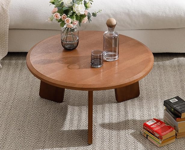 chairus 32 Inches Round Coffee Table Solid Wood Side Table Cute Circle End Table for Living Room, Home Decor, Balcony, Walnut - Walnut