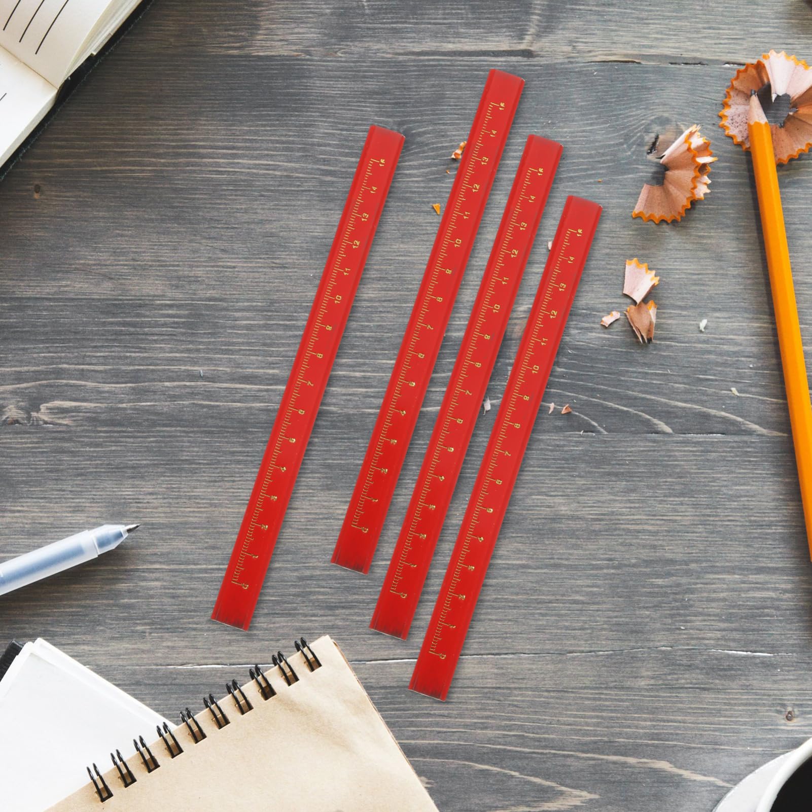Lot de 50 Crayons Octogonaux à Tracer avec Échelle Rouge