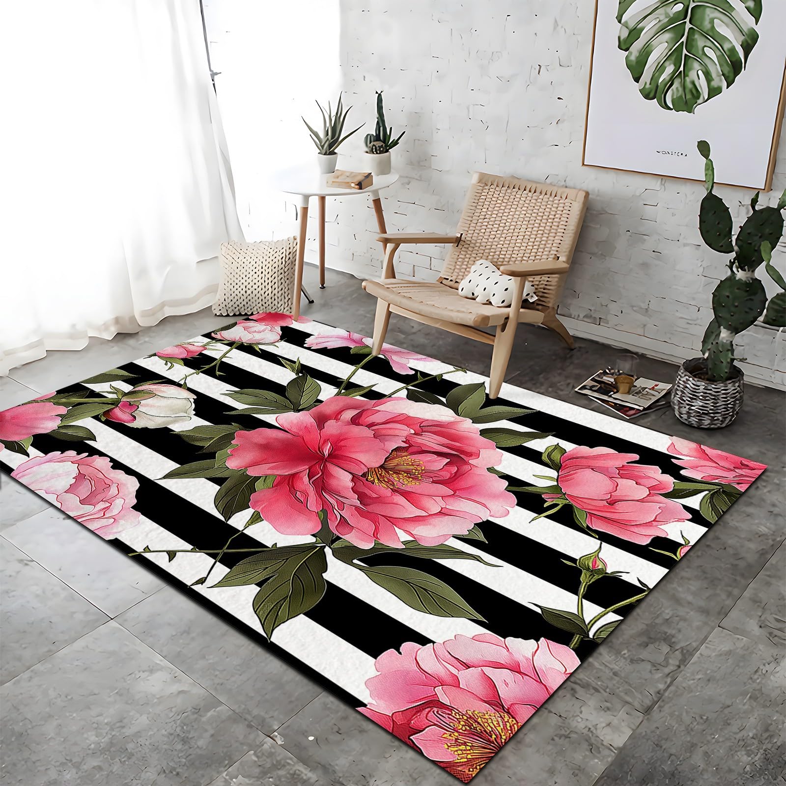 Tapis lavable fleurs de pivoine vintage doux et sécurisé maison