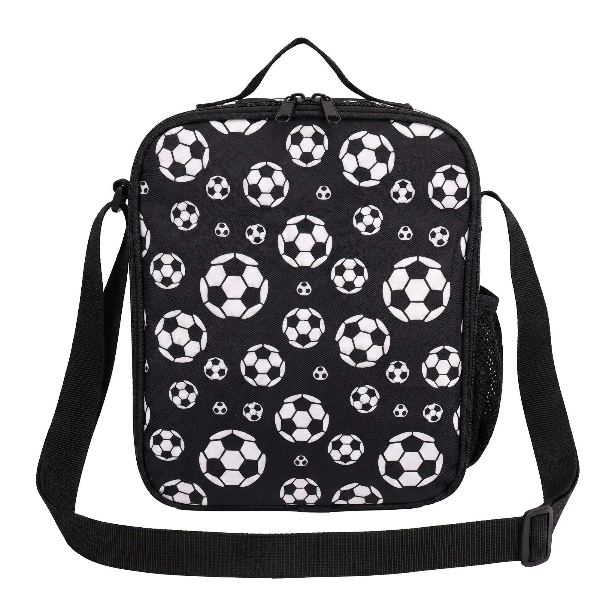 Kideerly Lunch Bag Kids, Black Insulated Lunch Bag for Men with Bottle Holder, Football Lunch Box Adults Kids Boys Girls Teenage for Work School Picnic Travel — image 1