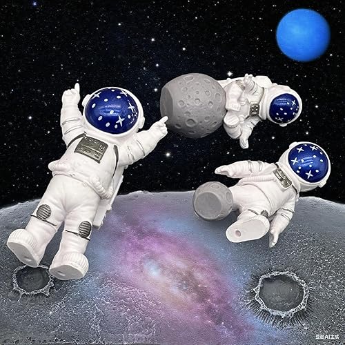 Miniatura 8 de LUOZZY 3Pcs Astronaut Figurines Cake Topper Outer Space Cake Decoration Spaceman Model Display Miniature Astronaut Toys Set (Star)