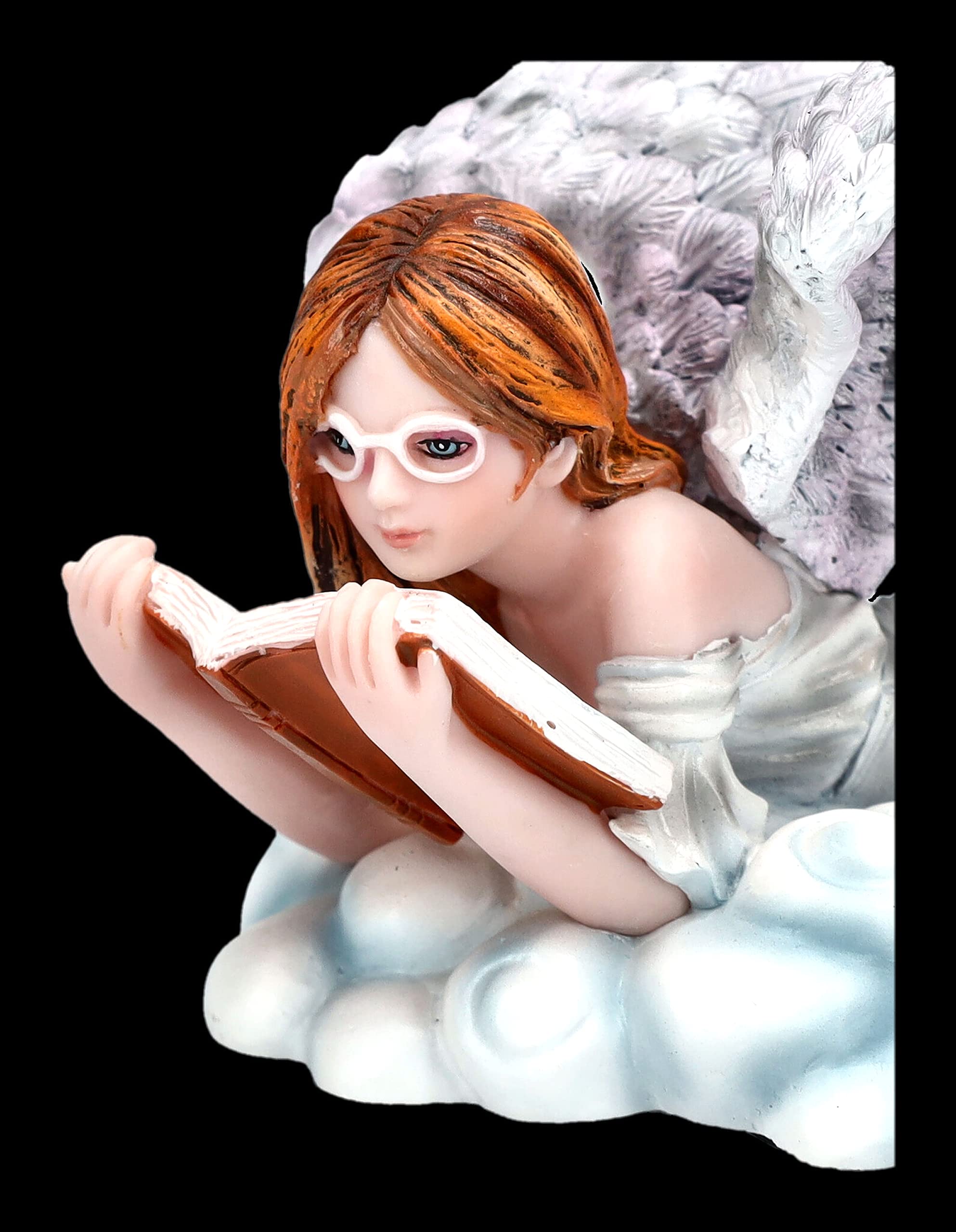 Figura de ángel de fantasía lee libro en la nube 13 cm | Estatua de hadas elfo - Sencillo celestial