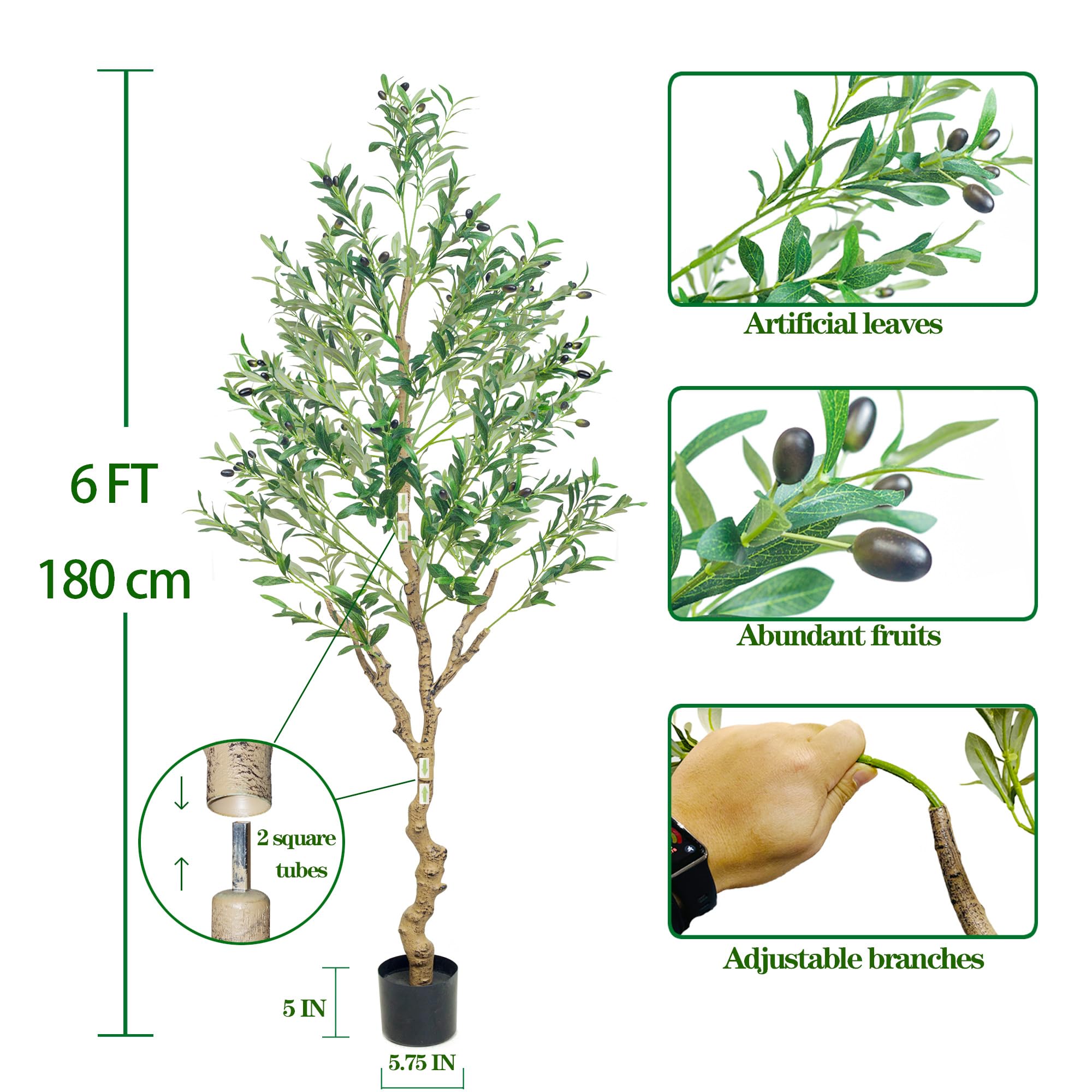 Realistischer Knstlicher Olivenbaum 180 Cm  Mit Flexiblen Zweigen, Topf &  Knstlichen Oliven, Pflegefrei Fr Wohnzimmer, Bro & Eingang Pflegefreier  Baum Fr Bro