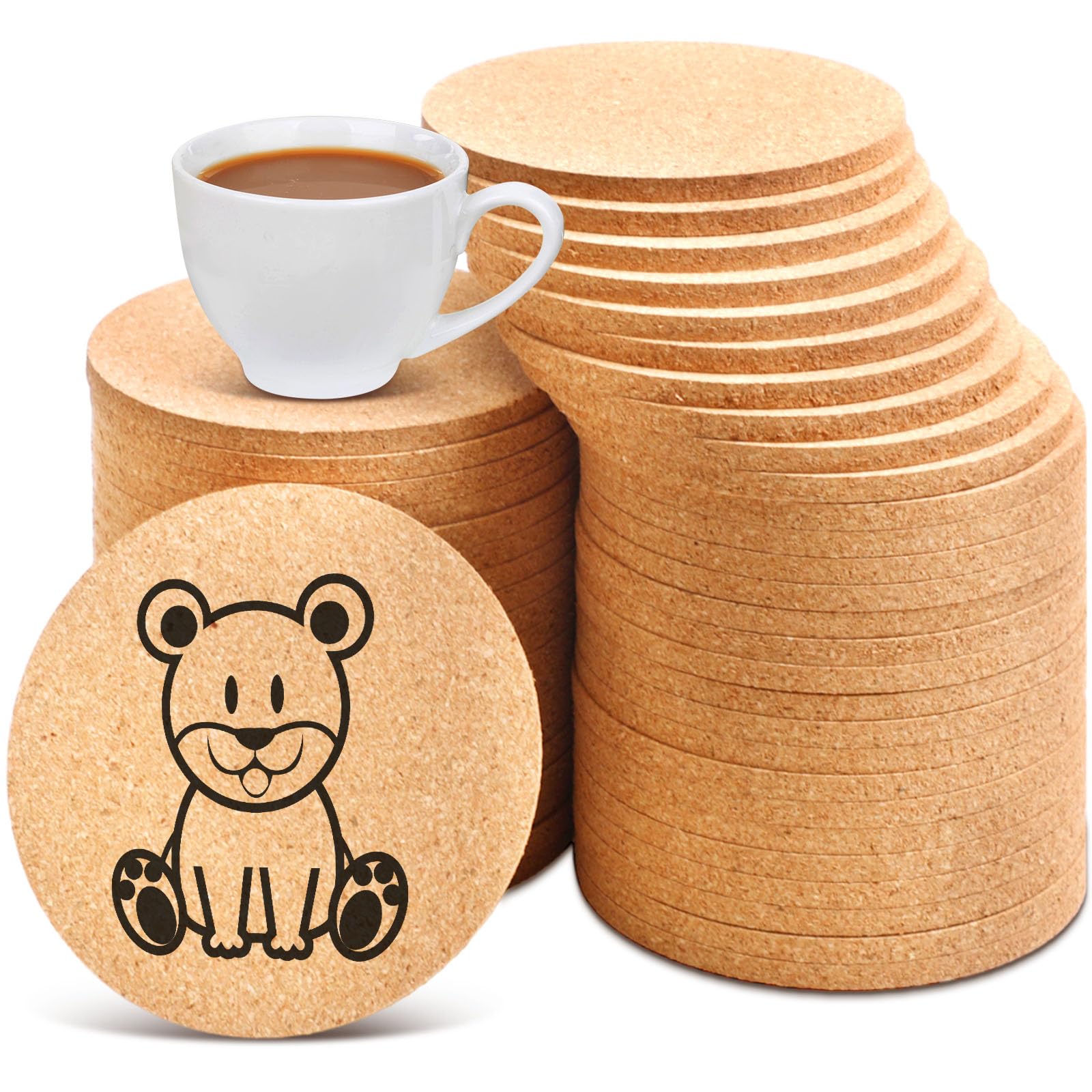 Layhit Cork Coasters for Drinks Absorbent Cork Trivets 4 Inch Bulk Blank Coasters for Kitchen Office Dishes Plate Wine Glass Cup Cottage DIY Crafts(300 Pcs,Round)