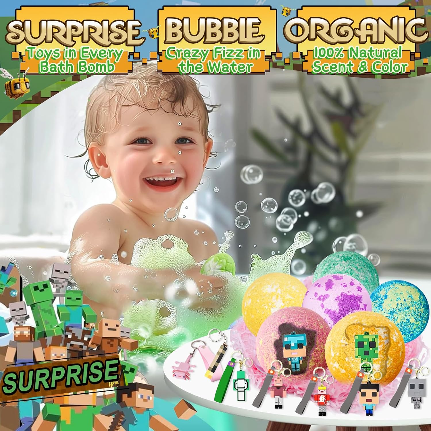 Bath Bombs for Kids: Build My Own World Dig a Bath Bombs with Toys Inside, Organic Bath Bomb Rich in Natural Essential Oils, Kids Bath Bomb Gift Set for Dry Skin Moisturize, Easter Basket Stuffers