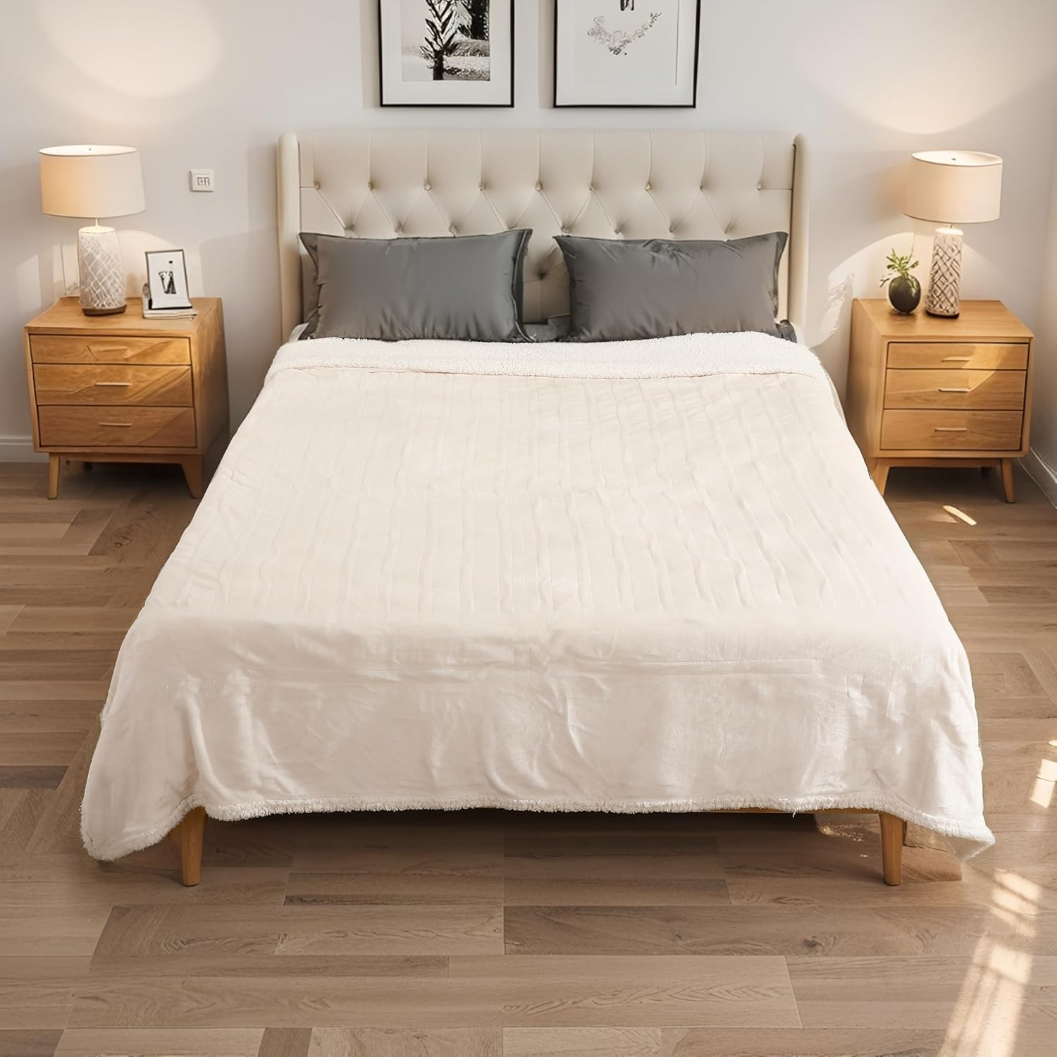 Electric Heated Blanket Throw Size 50"x60", Soft Flannel with Overheat Protection, 9 Adjustable Heat Settings & 10-Hour Auto-Off Timer, Fast Heating for Winter Comfort, White - Image 6