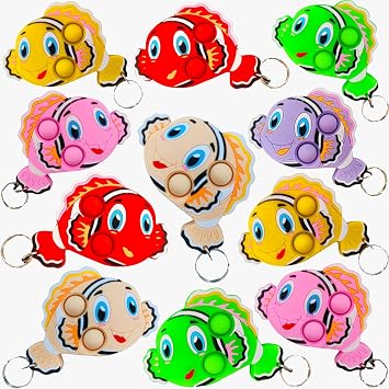 20 Packs bulk Mini Pop Sea Animal Fish Keychain fidgets Bubble,Classroom Students gifts Teacher, Summer Hoilday Party Favors