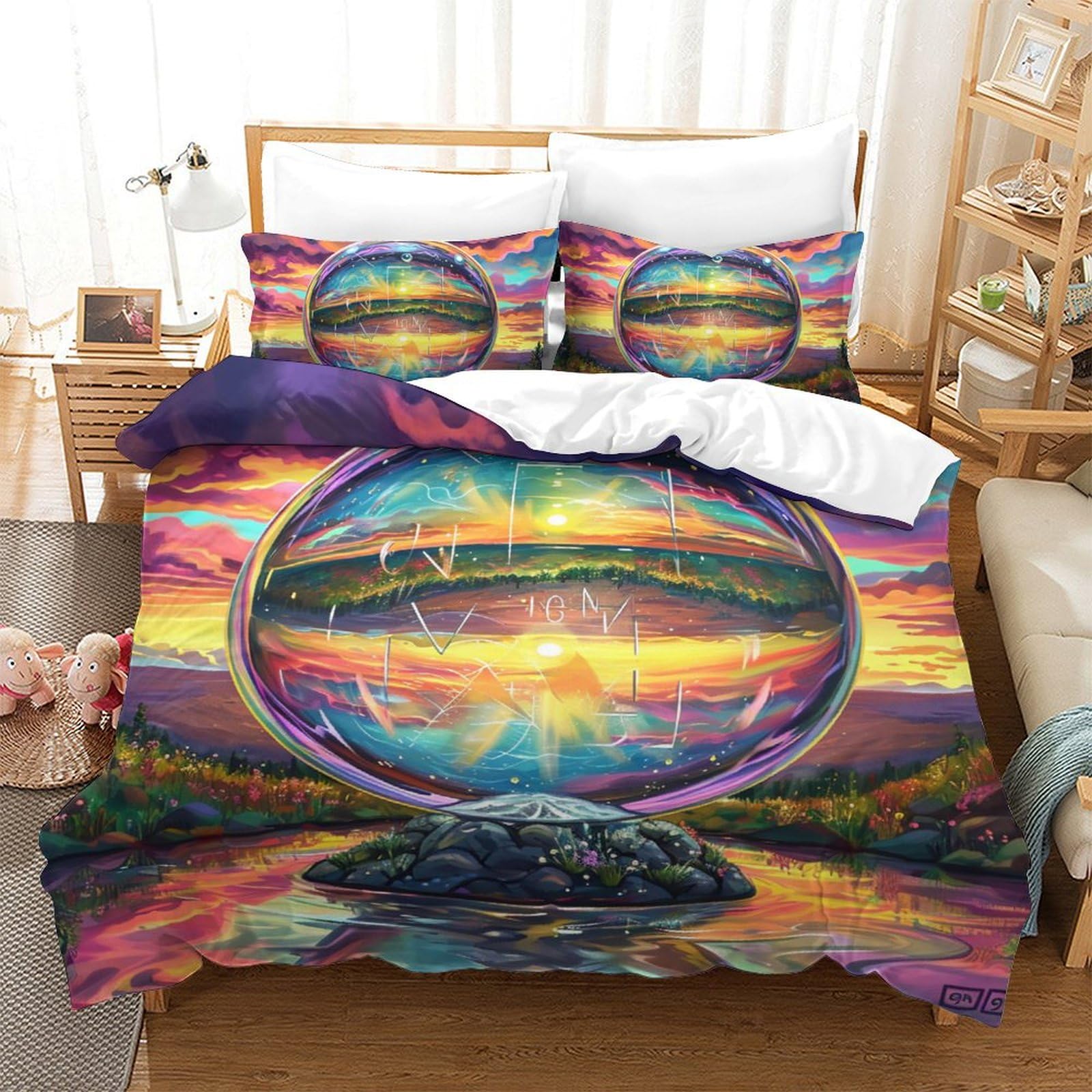 Parure de lit 3D La Planète Bleue en microfibre douce avec 2 taies d'oreiller 200x200cm