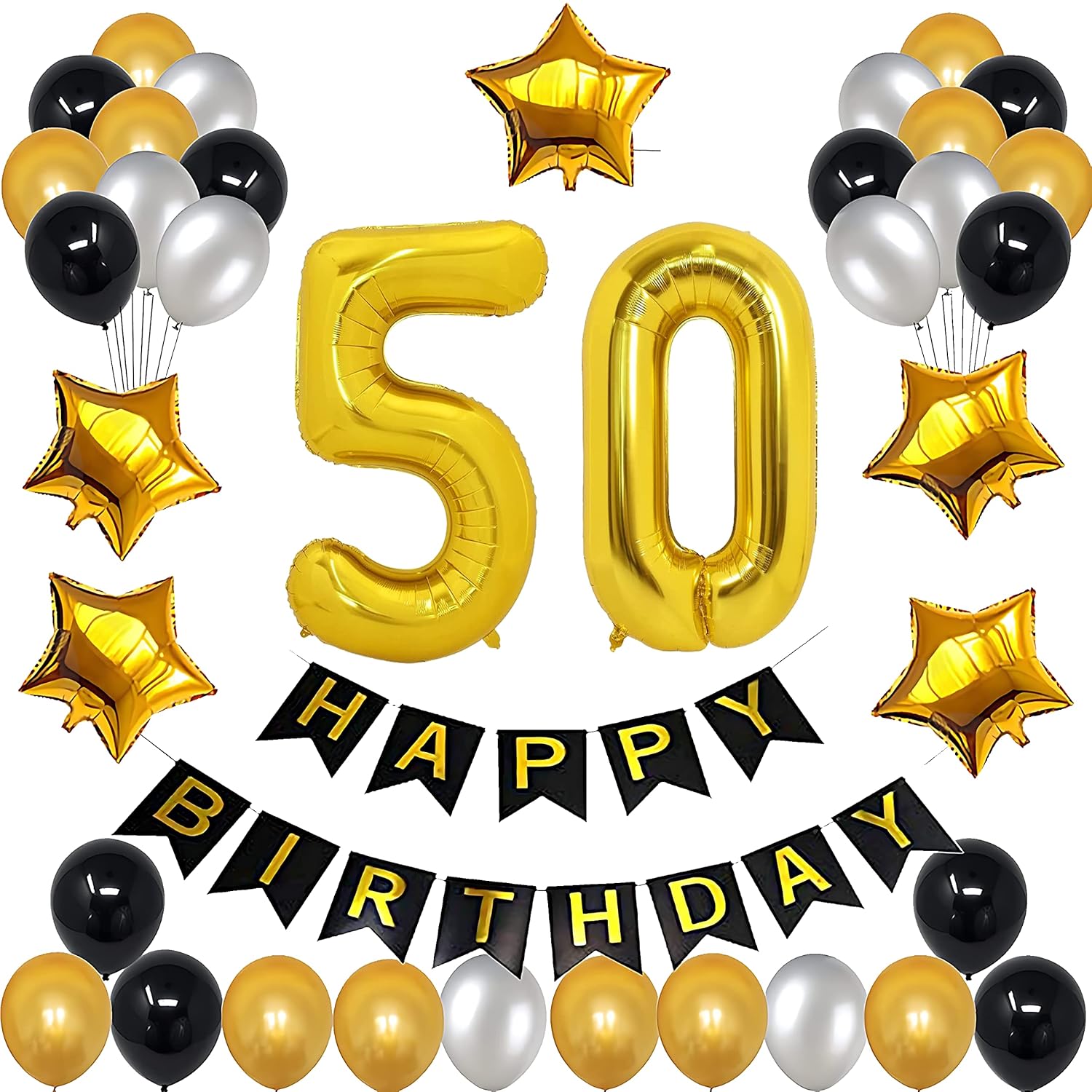Funcart 50th Birthday Decorations for Him Her, Black and Gold 50