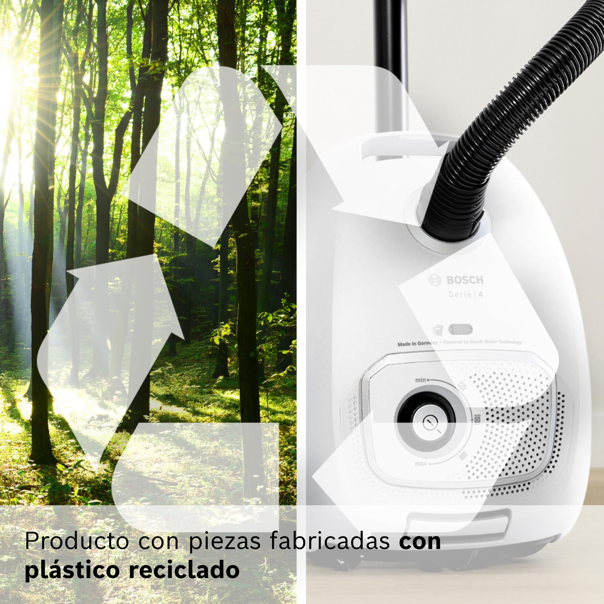 Bosch - Aspirador con Bolsa, Serie 4, Volumen XL de Bolsa de Polvo, Boquilla para Ranuras y tapicería, Blanco, BGB41WH1