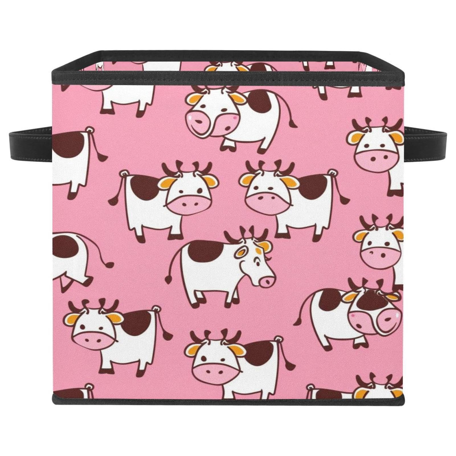 Boîte de rangement vache en tissu Oxford pliable 28cm cube bac avec double poignées pour vêtement