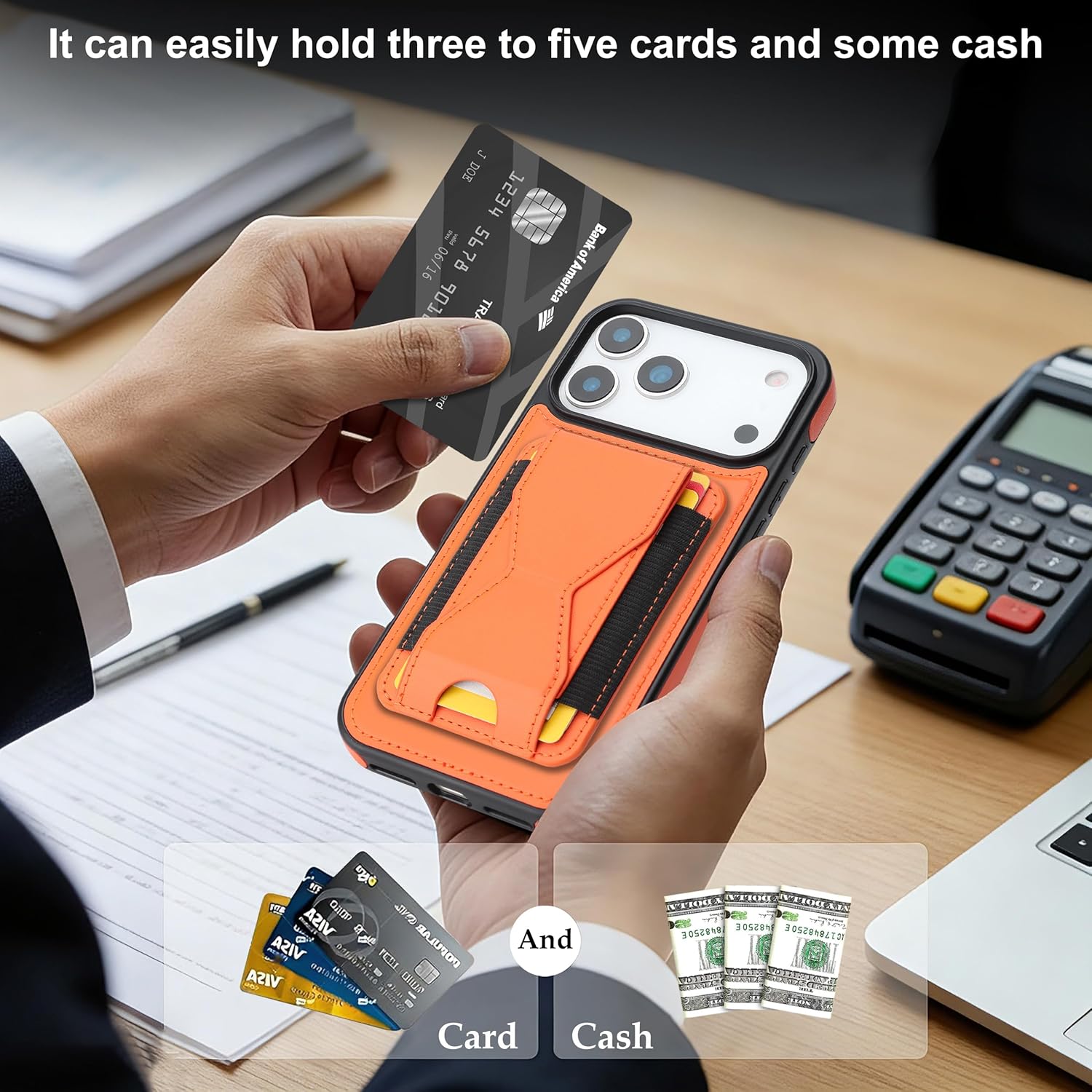 GUERNICA Compatible with Magsafe for iPhone 17 Pro Wallet Case, Magnetic Card Holder, 2 in 1 Detachable Kickstand Shockproof Women Men Phone Case for Apple 17 Pro,Orange