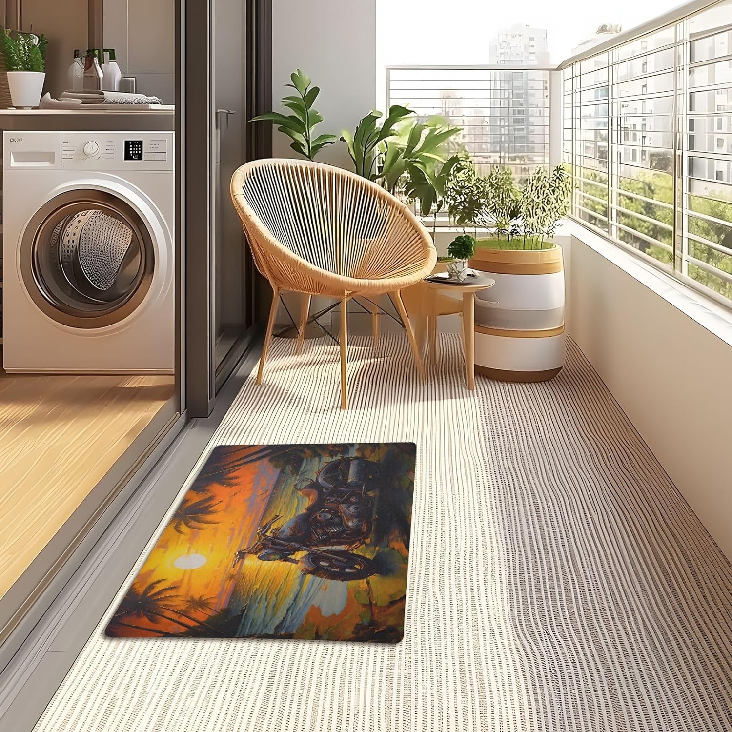 Doormat Motorcycle Sunset Print, Welcome Mat 20x32 inches Dirt Resist, Door Mat for Entryway Front Door Bedroom Bathroom