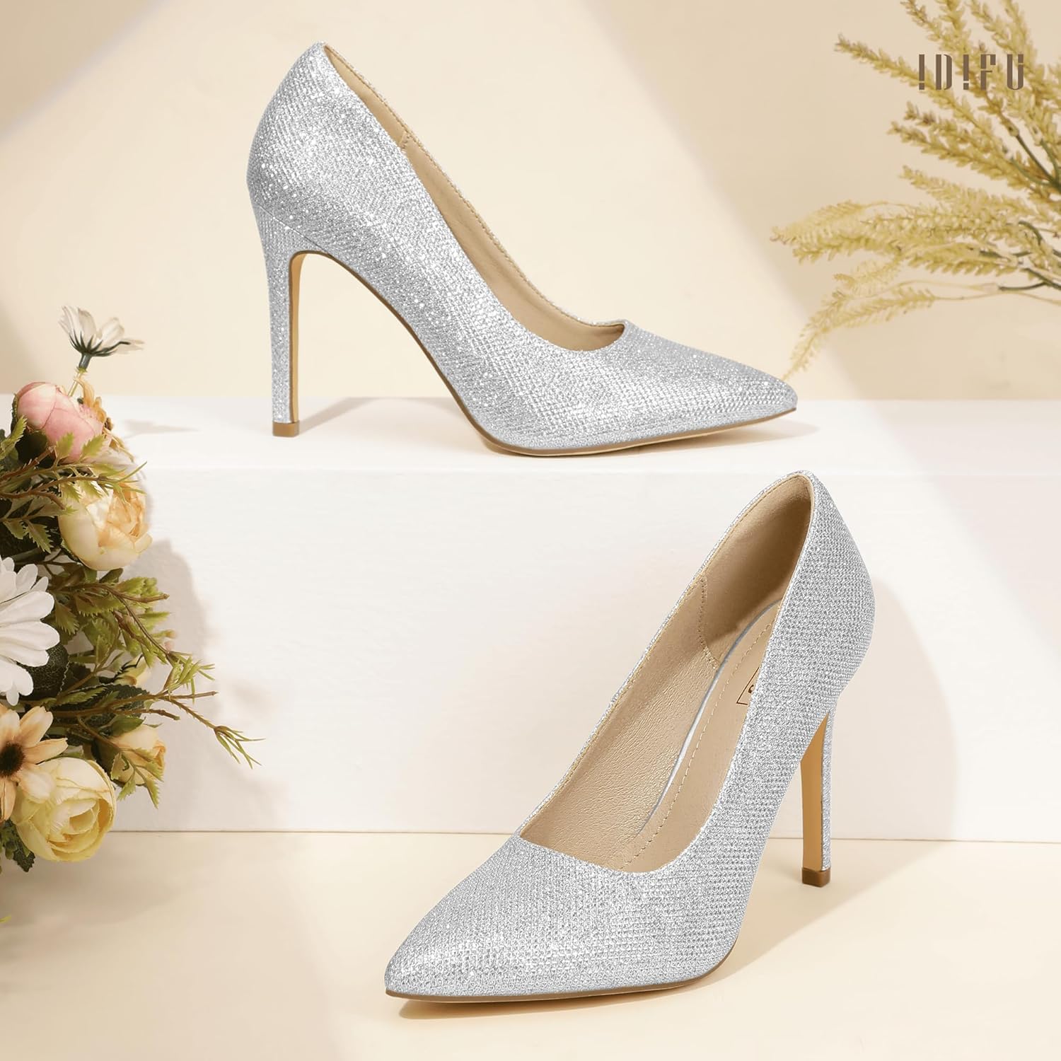 IDIFU IN4 Women's Pumps High Heels Closed Toe Stiletto Pointed Toe Dress Shoes Wedding Prom Bridal Daily Work Office Business Trendy Fashion Sexy Comfortable Pumps Dressy Shoes - Image 6
