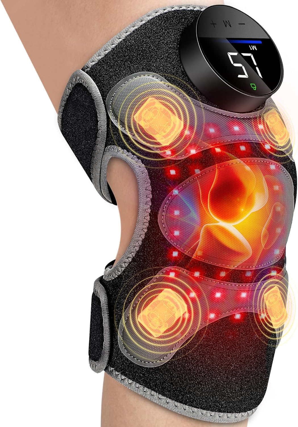 Upgrade 4 Massage Area Knee Brace & Red Light Therapy for Knee, Cord-Free Rechargeable Controller, 20Min Auto Shut-Off, 660nm & 850nm Red Light