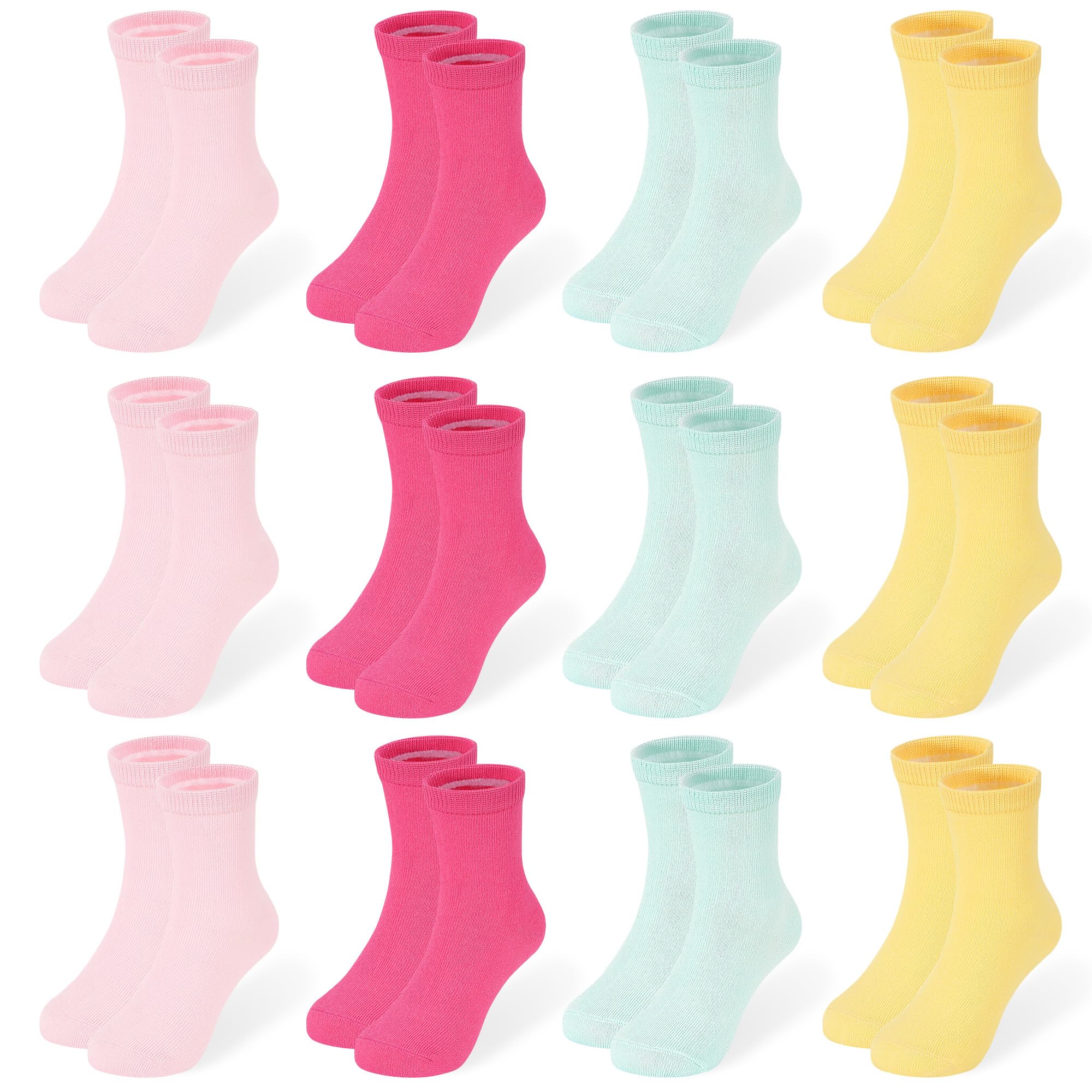 12 Pairs Girls Crew Socks, Colorful School Socks Ages 1-14