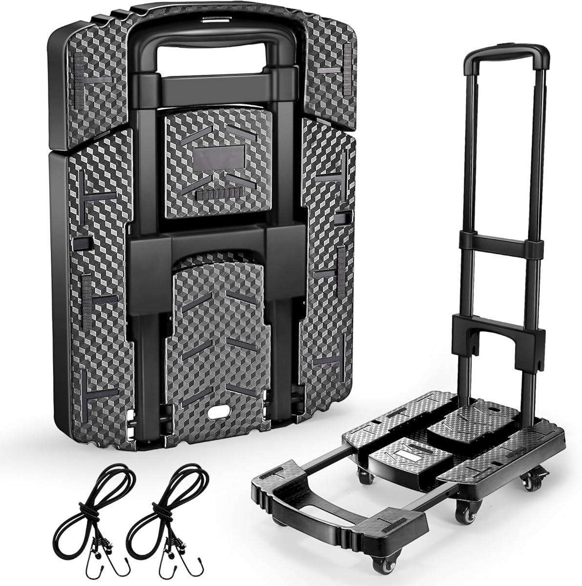 Folding Hand Truck 500lbs, Portable Heavy Duty Dolly Cart, 6 Wheels Collapsible Luggage Cart with 2 Elastic Ropes - Compact Trolley Cart for Easy Moving - Ideal Hand Cart for Travel and More