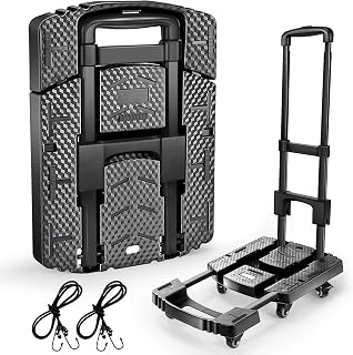 VoipvviiDirect Folding Hand Truck 500lbs - 6 Wheel Heavy Duty Collapsible Dolly Cart with Ropes for Travel, Moving & Luggage