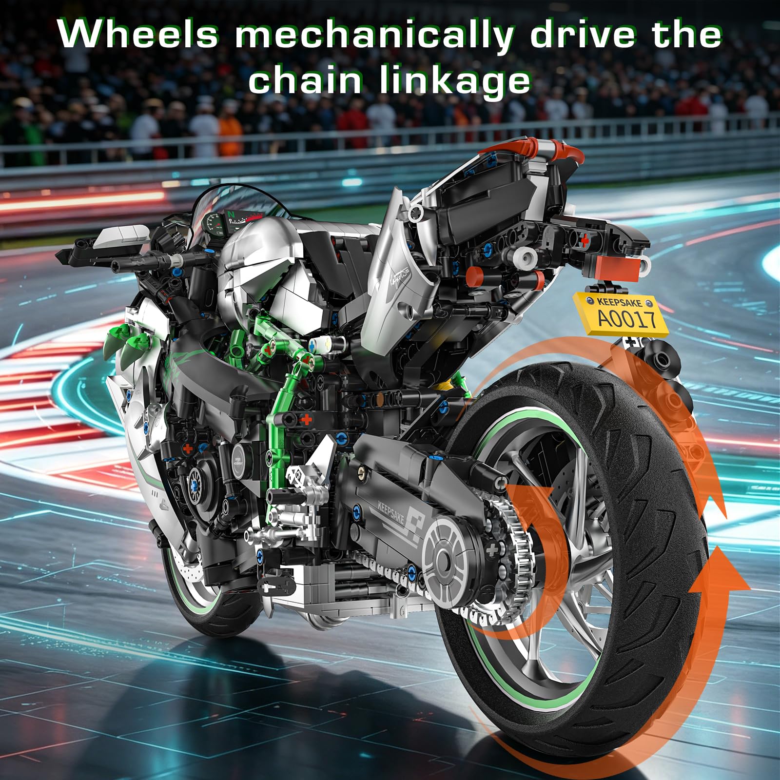Flubecrux Motorrad Bauklötze Set, 1:5 Technik Modellbausatz, 2248 Teile | Präzise Bausteine, bewegliche Lenkung, Federung, detailreicher Motor, Sammlermodell, Geschenk für Erwachsene