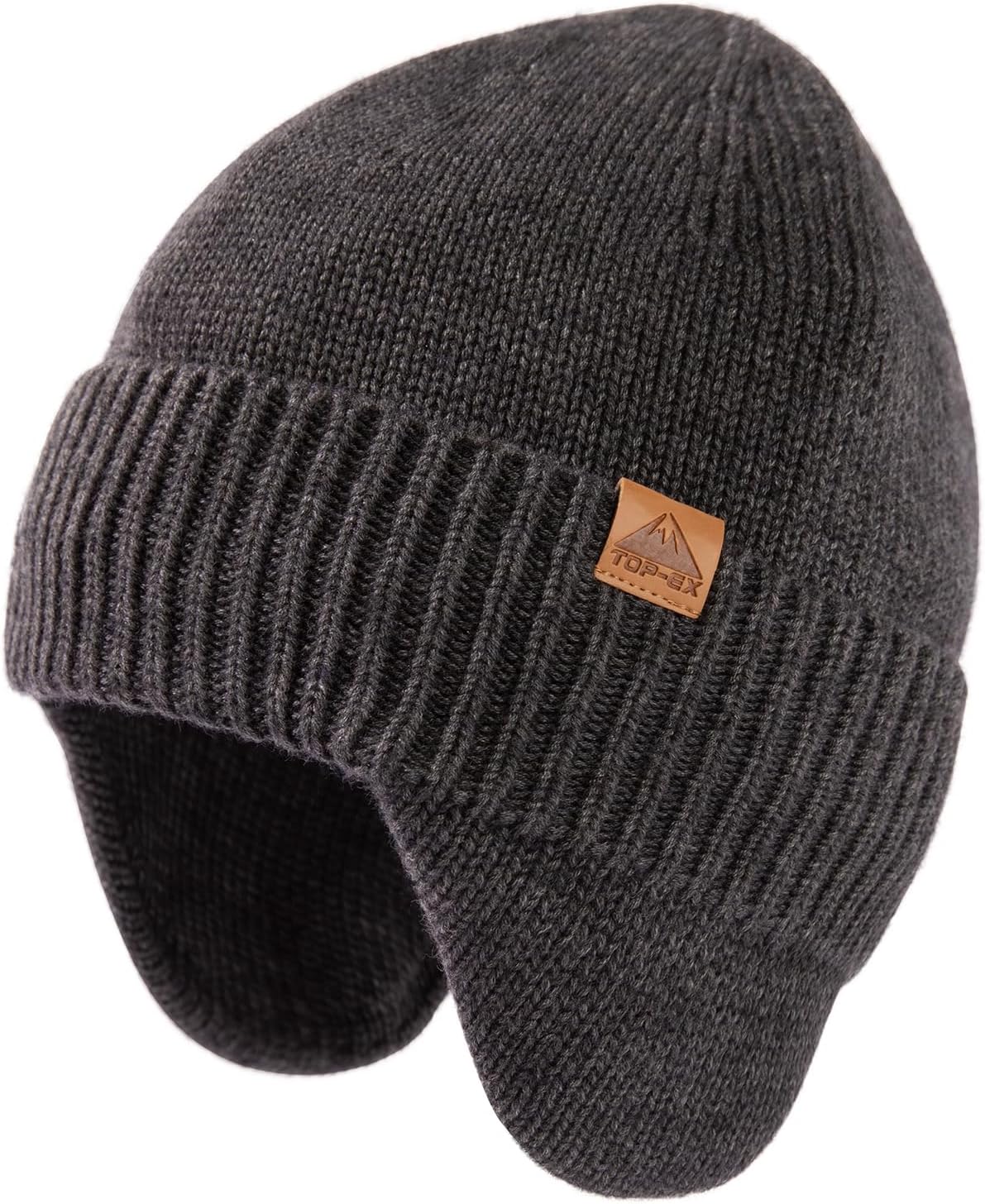 TOP-EX DryKnit™ Unisex 80% Merino Wool Waterproof Beanie with Ear Flap Warm Winter Fleece Lined Beanie Hat M/L/XL