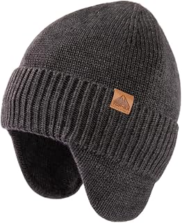 TOP-EX DryKnit™ 80% Merino Wool Waterproof Ear Flap Beanie M/L/XL | Soft fleece interior retains warmth and provides comfortable coverage for skiing hiking and cold weather use