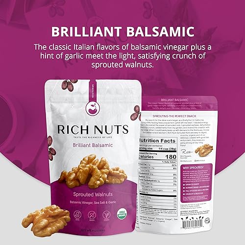 Miniatura 2 de Rich Nuts Brilliant Balsamic Gourmet - Nueces germinadas  Veganas, Paleo, Keto  Vinagre balsámico, ajo y sal marina  No tostadas, deshyrdated,