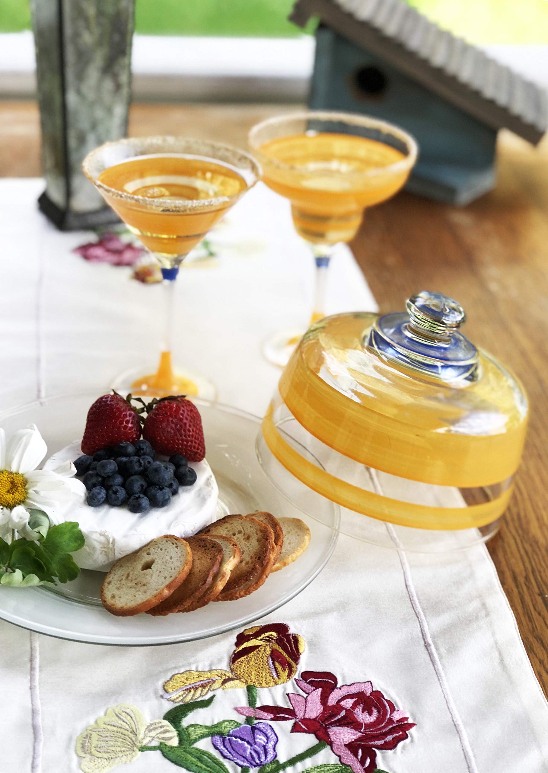 Set of 2 Orange Retro Stripe Hand Painted Margarita Drinking Glasses - 12 Ounces