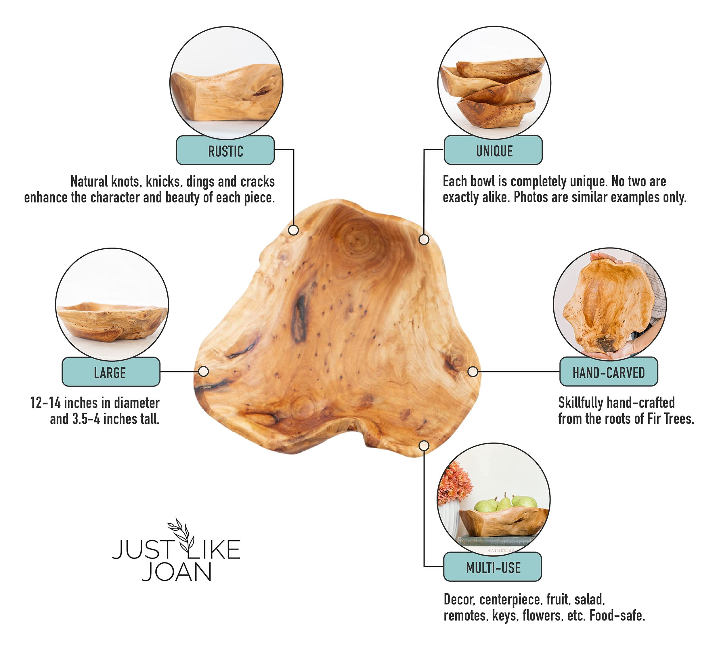 Cuencos decorativos de madera de abeto natural – Cuencos de madera para alimentos, frutas, ensaladas, aperitivos, decoración de caramelos, ensaladera de madera grande – Cuencos de