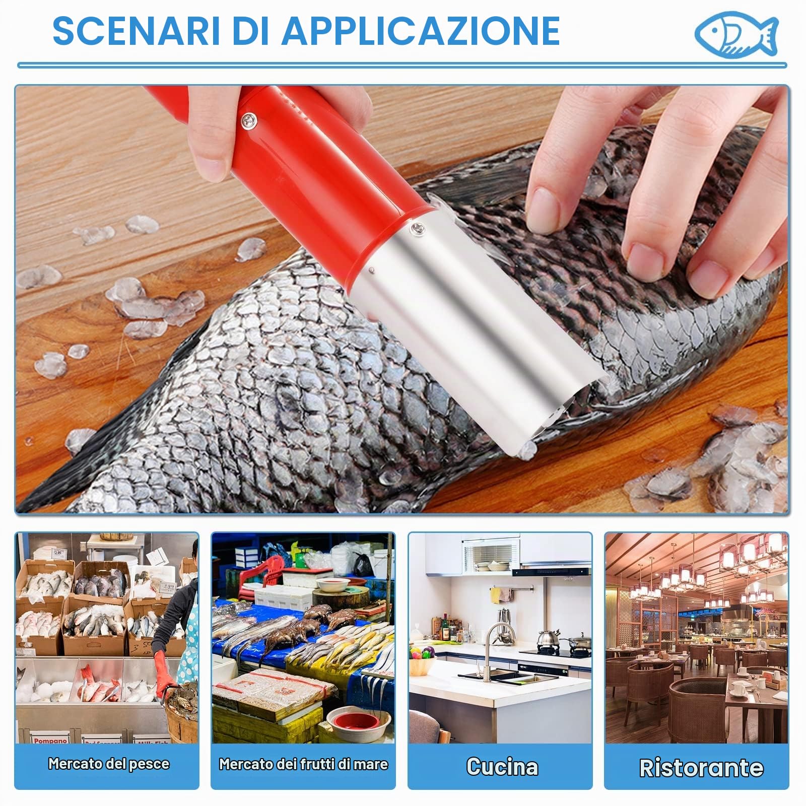 MXBAOHENG Scaler Pesce Elettrico Raschietto Elettrico per Pesce Squamatore Pesce Elettrico Fish Scaler(Rosso (1 batteria))