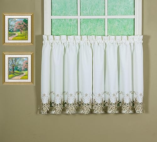 Vista 119 de Today's Curtain Verona - Persiana bordada inversa, 63 pulgadas, color crudo/antiguo