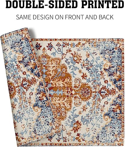 Miniatura 5 de Juego de 4 manteles individuales étnicos bohemios, vintage, naranja, gris, floral, lino, lavable, para cocina, comedor, resistente a las manchas,