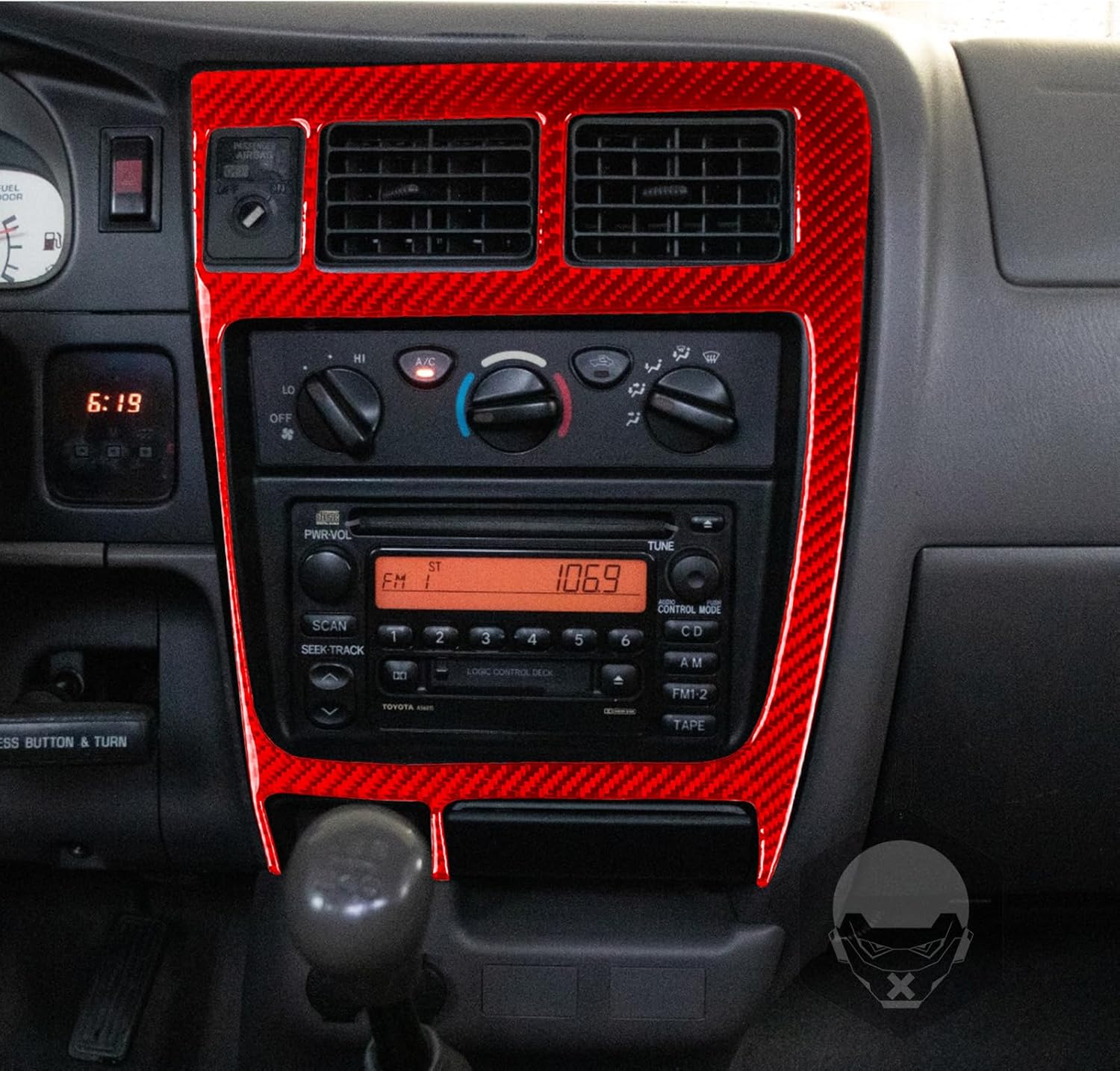 Real Carbon Fiber Car Central AC Conditioning Control Button Radio Panel Frame Soft Sticker Compatible with 2001-2004 Toyota Tacoma Special Edition Only Auto Premiun Interior Accessories red