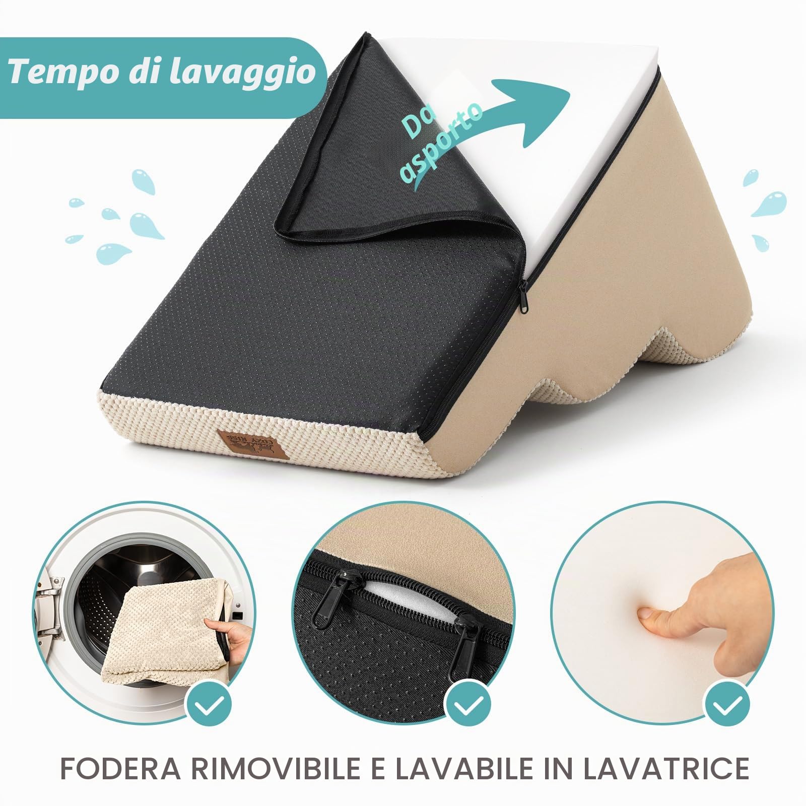 COZY KISS Scale per Cani di Piccola, Scale per Animali per Letto, Divano e Sedia, Rampa per Gatti con Rivestimento Lavabile e Fondo Antiscivolo, Leggera, 40x57x40cm, 3 Gradini, Beige