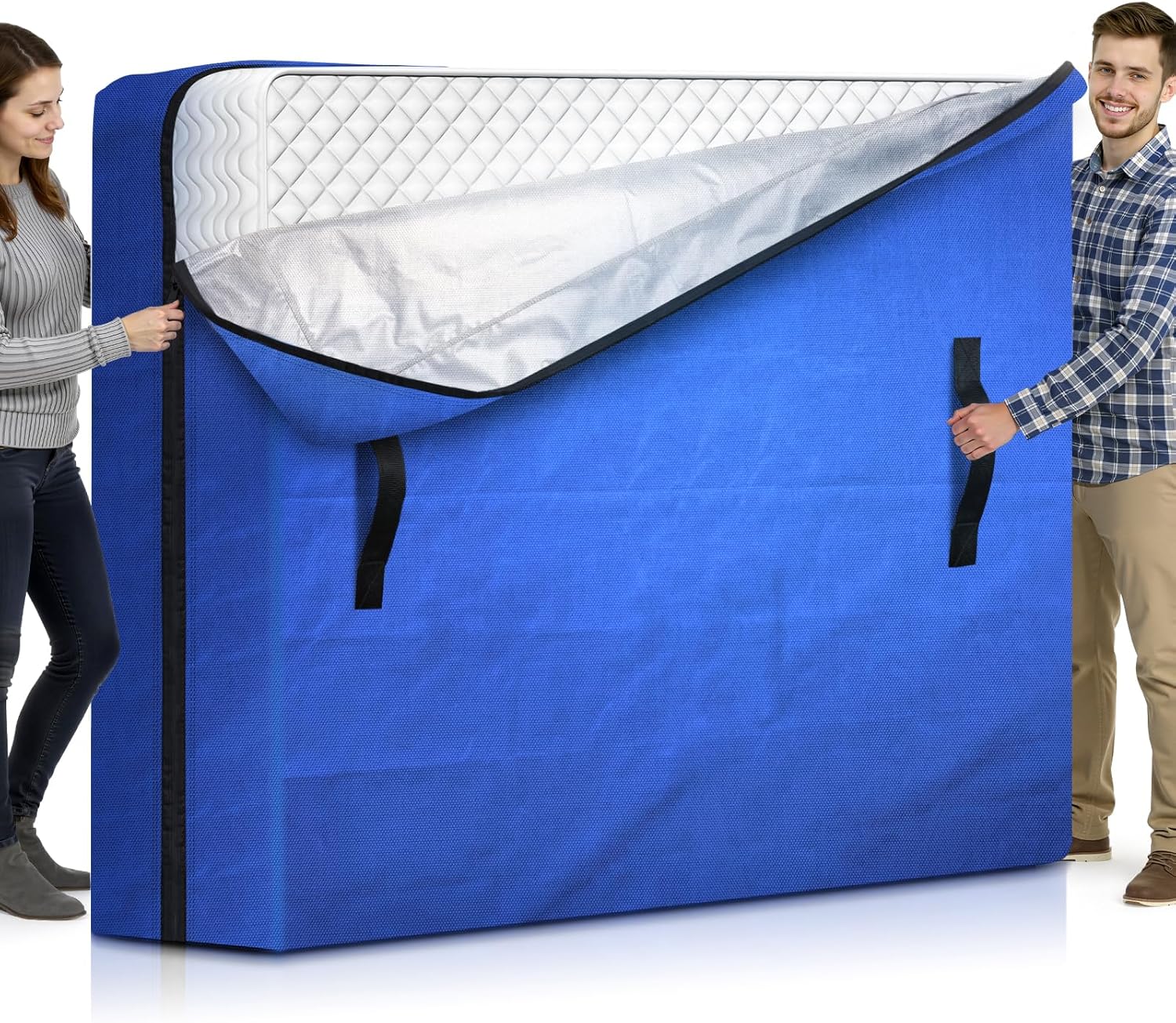 BlissTrends Extra Thick Mattress Bags for Moving and Storage, Waterproof Mattress Protector with Sturdy Handles & Reinforced Zipper, Heavy Duty Tarp Material Reusable Bed Cover (77"x57"x15" Blue)