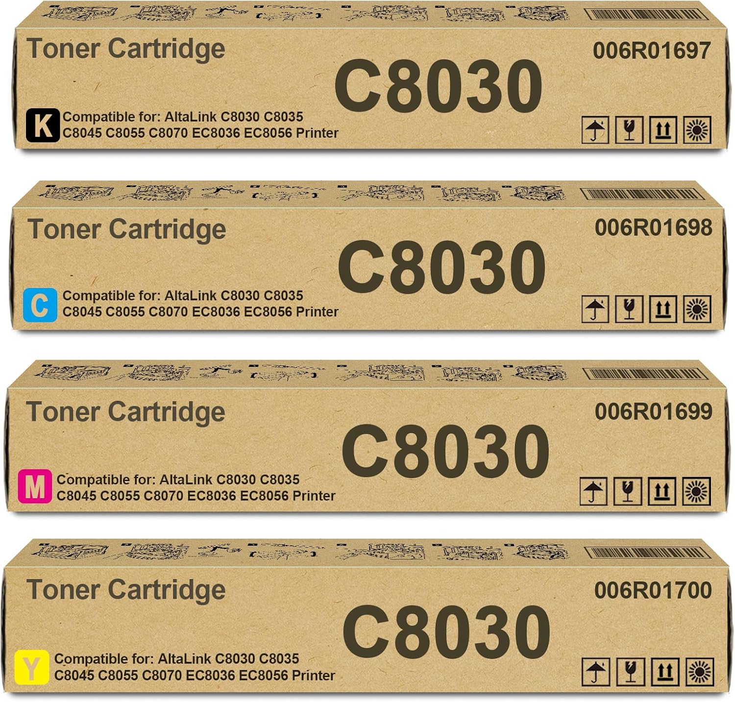 AltaLink C8030 C8035 C8045 Toner Cartridge High Yield 006R01697 006R01698 006R01699 006R01700 Compatible for Xerox AltaLink C8030 C8035 C8045 C8055 C8070 Printer(4-Pack,Black Cyan Magenta Yellow)