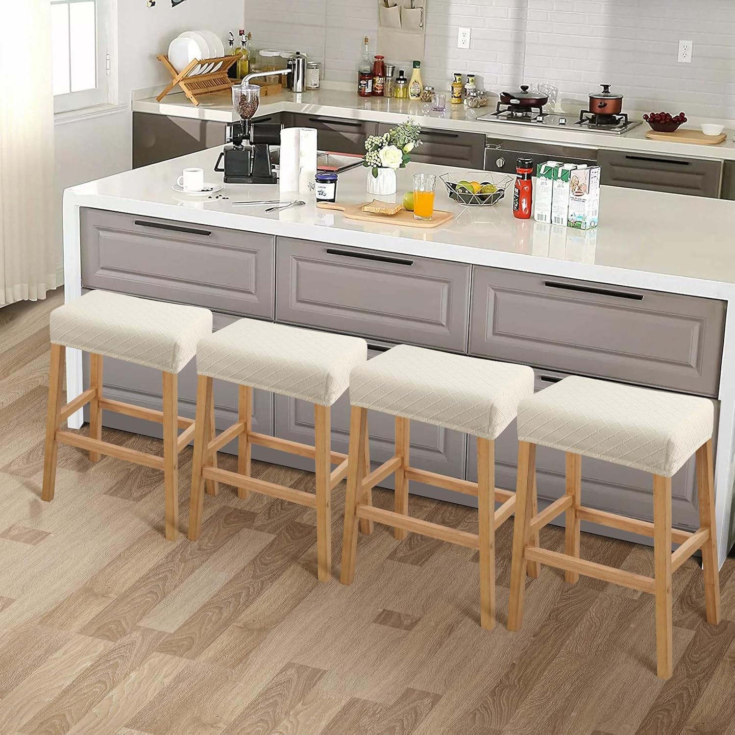 YISUN Stool Covers Rectangle - 4 Pack Stretch Waterproof Saddle Seat Cover Counter Bar Stools Bar Chairs Covers Kitchen Island Chairs Cushion Protector