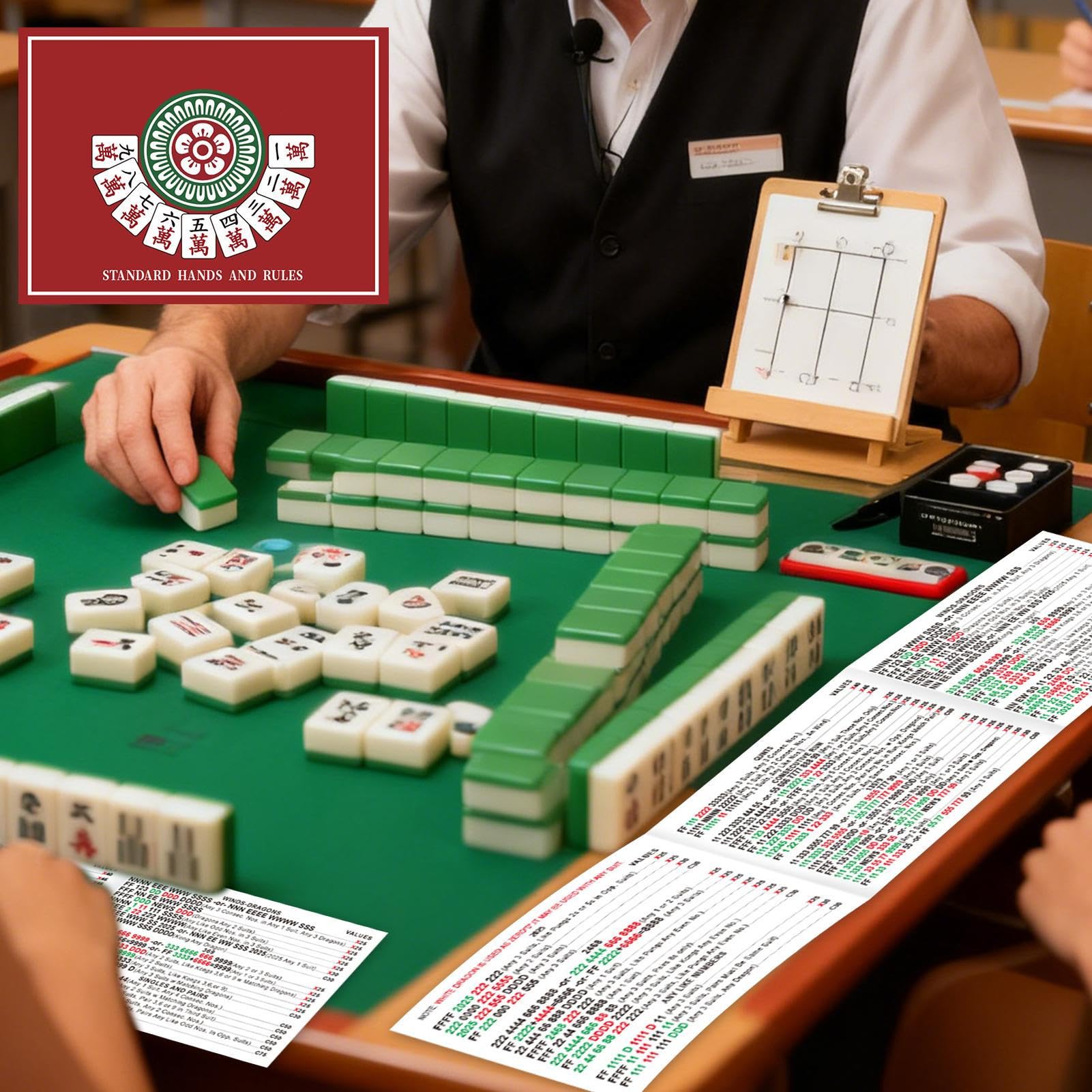 Mahjong Spielanleitung für Anfänger | 4-Teilige Anleitung Für Amerikanisches Tischspiel,wasserdichte Papier Mahjong Spielkarten,für Frauen Großeltern Freunde Party Urlaub Innenbereich