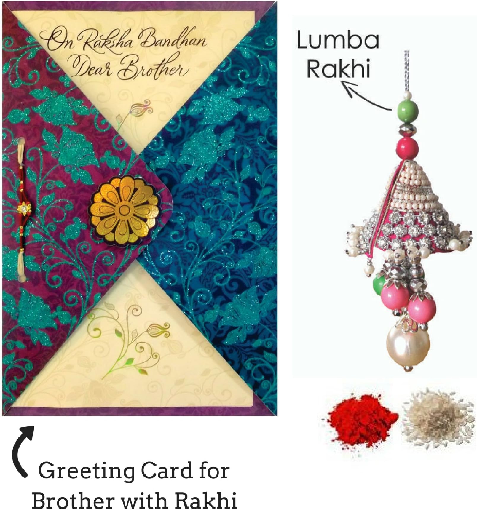 Giftsmate Combo of Non-Precious Metal Blue Rakhi for Brother and Lumba for Bhabhi Greeting Card,