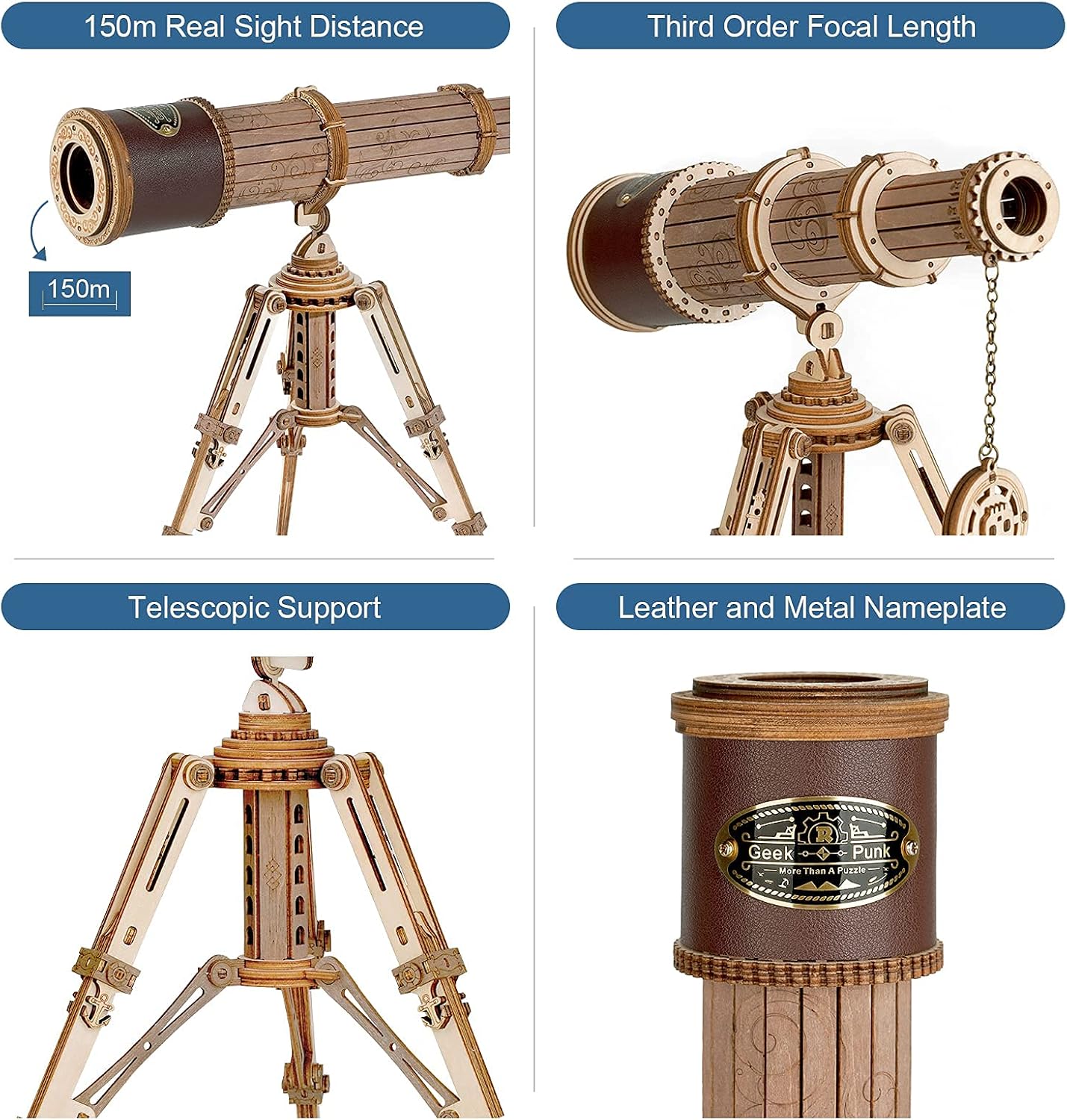 ROBOTIME 3D Puzzles Wooden Craft Kits for Adults DIY Model Monocular Telescope Kit to Build Decent Gift for Adults and Teens