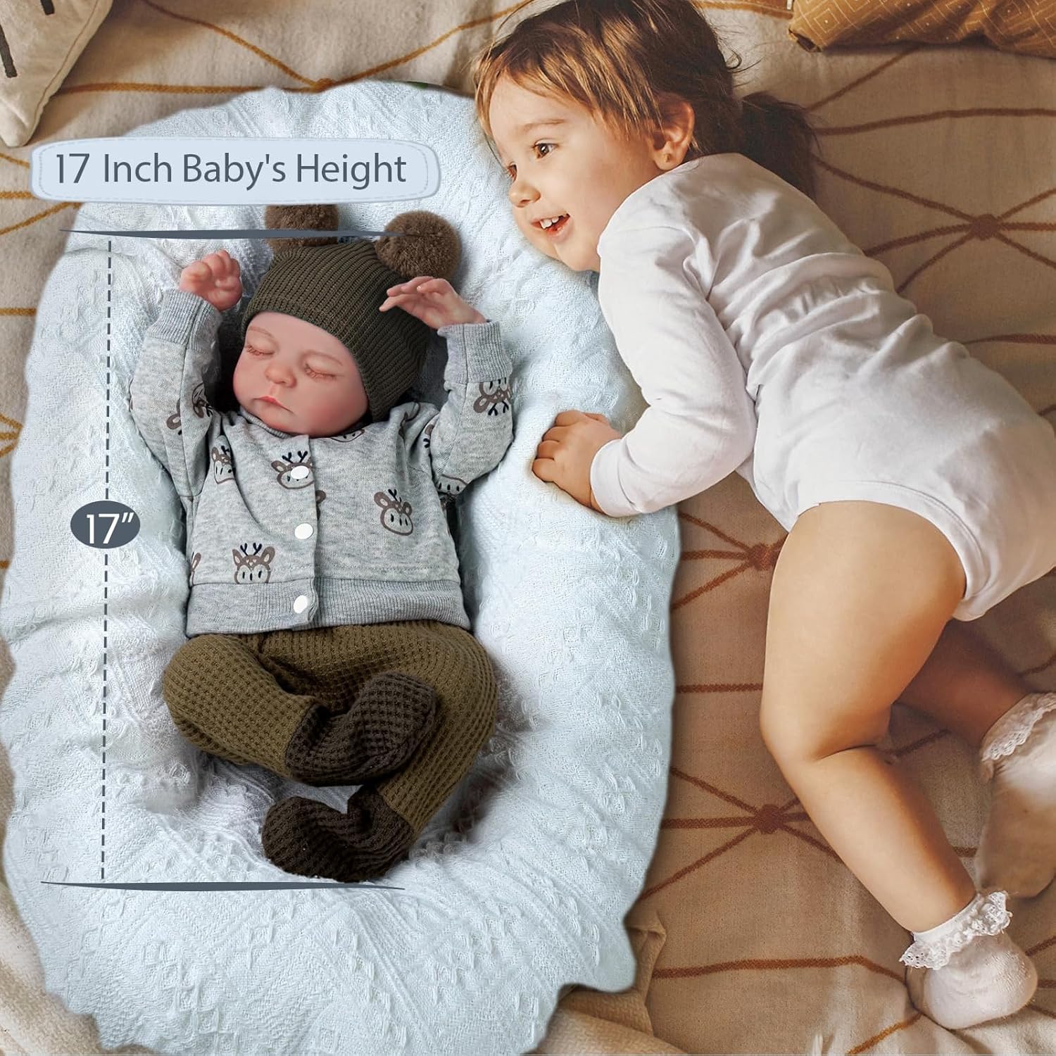 BABESIDE Lifelike Reborn Baby Dolls Boy, 17 Inch Poseable Full Vinyl Body Realistic Baby Doll, Real Life Newborn Baby Doll with Toy Accessories Gift Set for Kids Age 3+