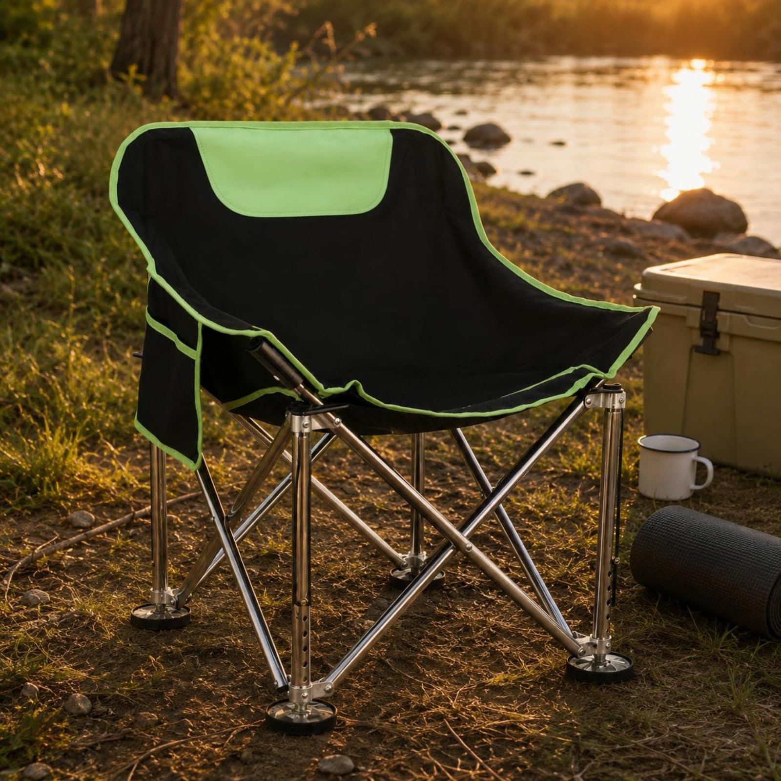 Baoblaze Siège de Pêche Pliant Chaise Lune Tabouret Portable Dossier Réglable Structure Tubes INOX Tissu Oxford Convient au Camping Pêche Randonnée Pique-Nique