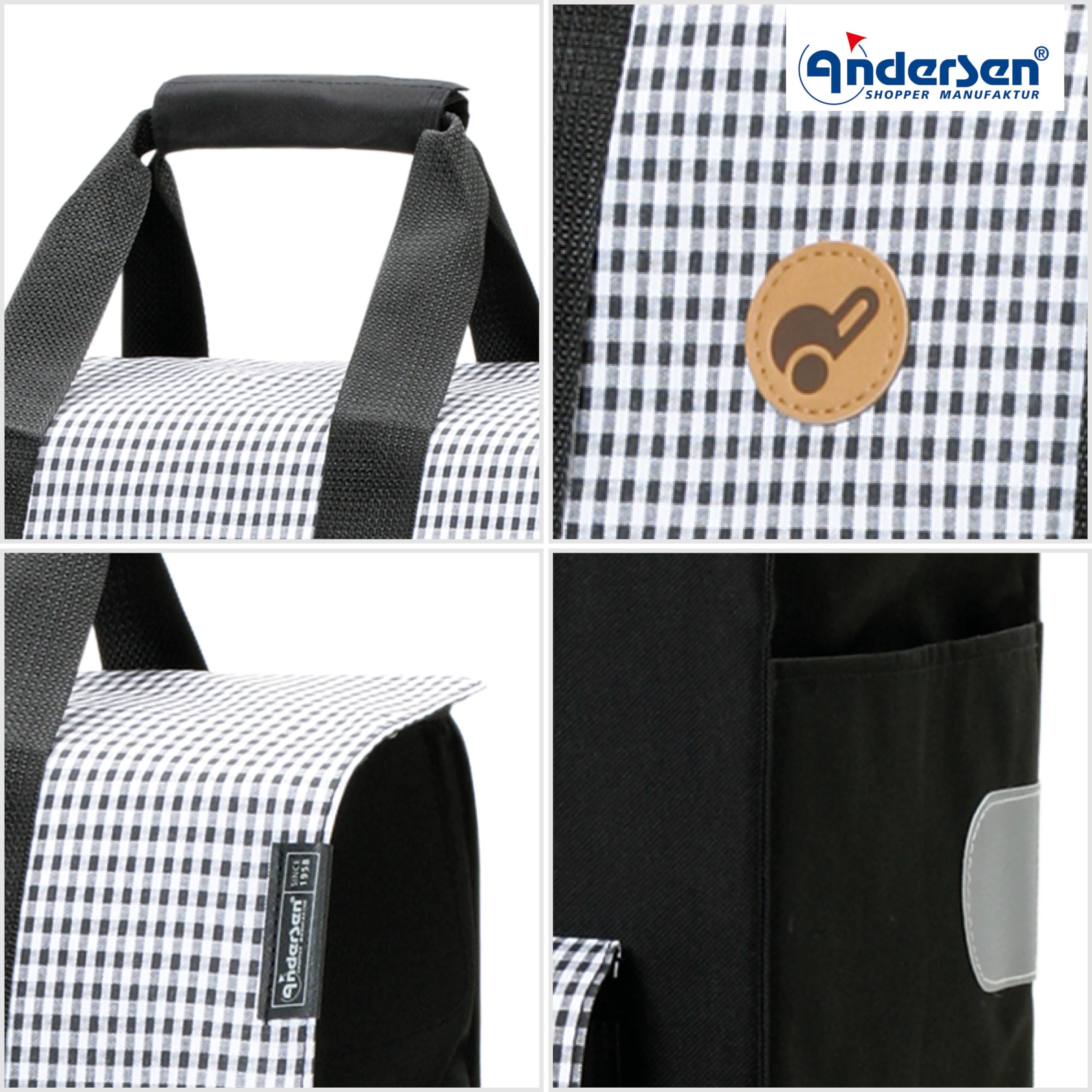 Andersen Einkaufstrolley - klappbar - 54 Liter - mit Klappsitz bis 120 kg | belastbar 50 kg - Stahlgestell - Trolley - Komfort Shopper Milla schwarz